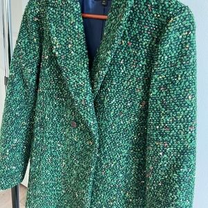 JCrew Daphne Green Tweed Top Coat - Size 10